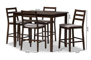 Baxton Studio Nadine Modern and Contemporary Walnut-Finished Light Grey Fabric Upholstered 5-Piece Pub Set