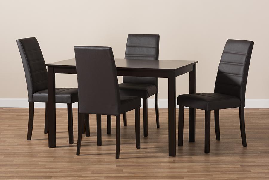 Baxton Studio Lorelle Modern and Contemporary Brown Faux Leather Upholstered 5-Piece Dining Set