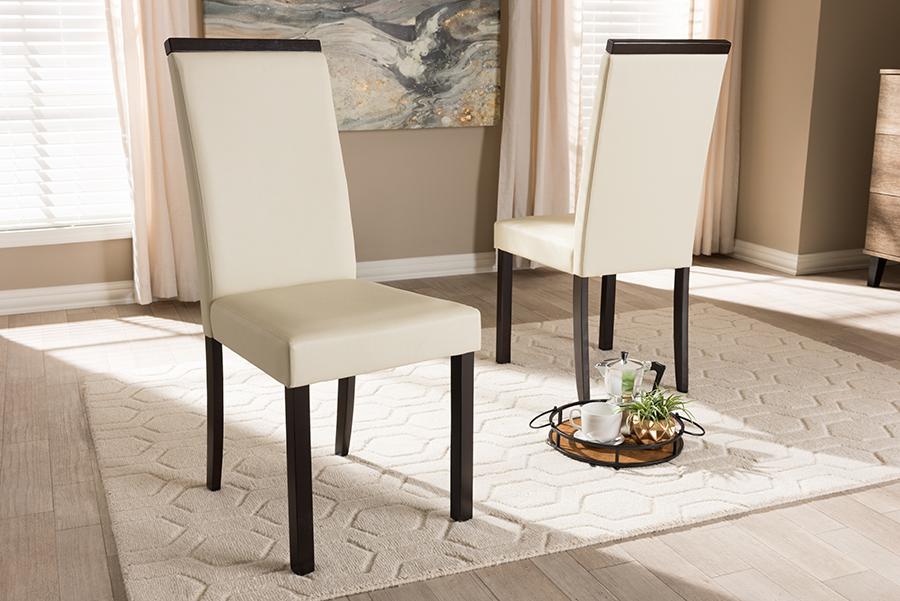 Baxton Studio Daveney Modern and Contemporary Cream Faux Leather Upholstered Dining Chair (Set of 2)