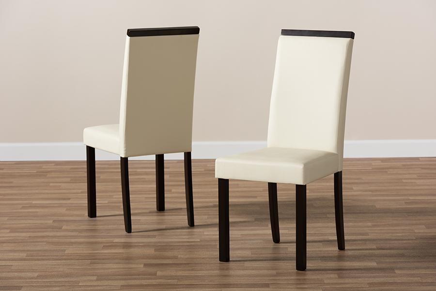 Baxton Studio Daveney Modern and Contemporary Cream Faux Leather Upholstered Dining Chair (Set of 2)