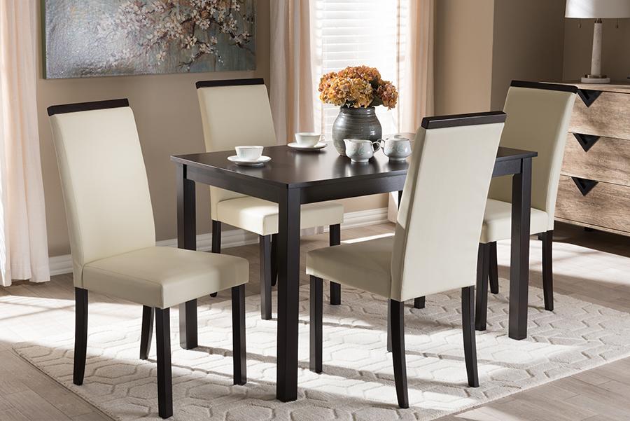 Baxton Studio Daveney Modern and Contemporary Cream Faux Leather Upholstered 5-Piece Dining Set