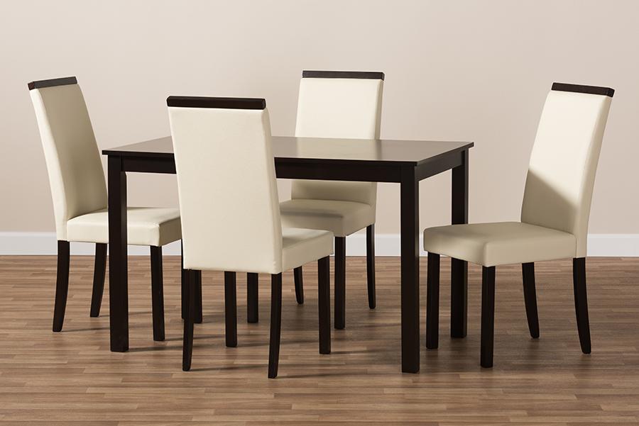 Baxton Studio Daveney Modern and Contemporary Cream Faux Leather Upholstered 5-Piece Dining Set