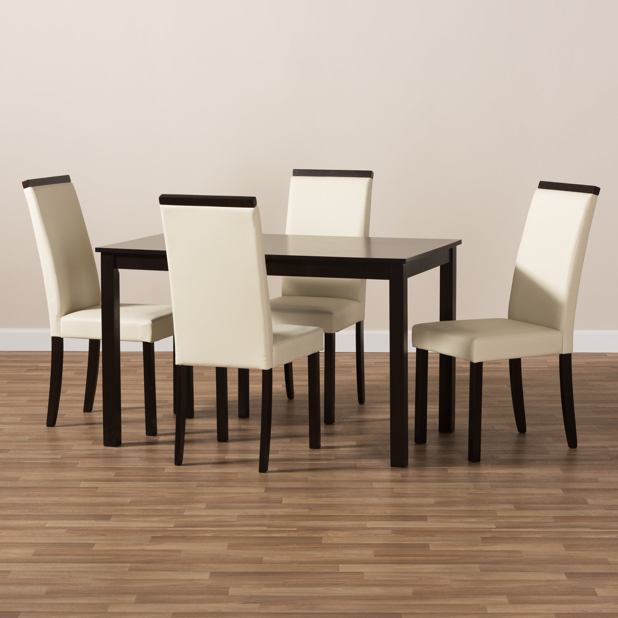 Baxton Studio Daveney Modern and Contemporary Cream Faux Leather Upholstered 5-Piece Dining Set