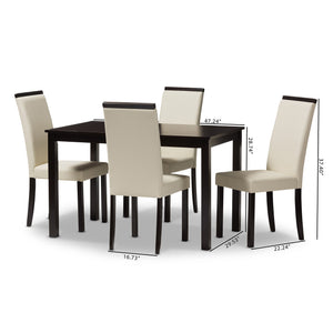 Baxton Studio Daveney Modern and Contemporary Cream Faux Leather Upholstered 5-Piece Dining Set