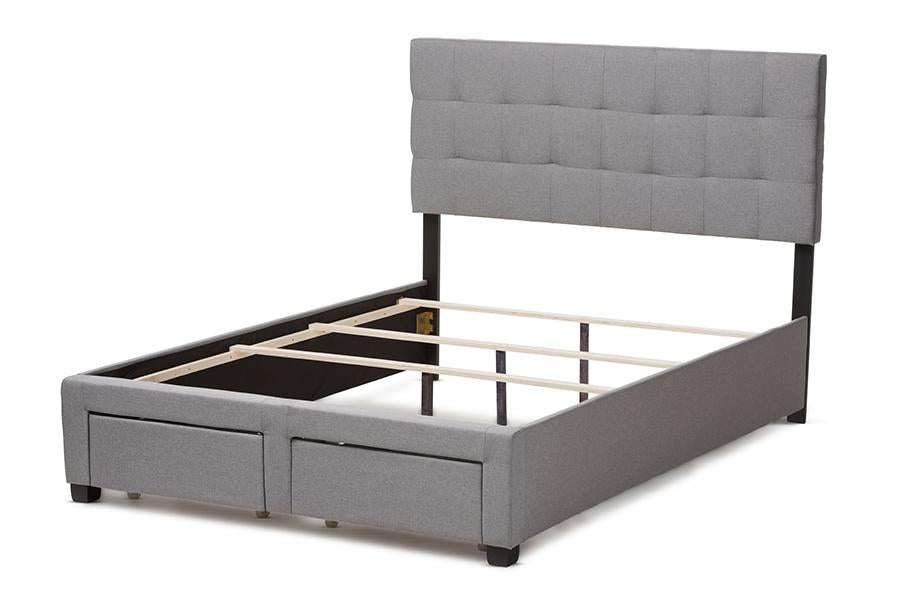 Baxton Studio Tibault Modern and Contemporary Grey Fabric Upholstered Queen Size Storage Bed