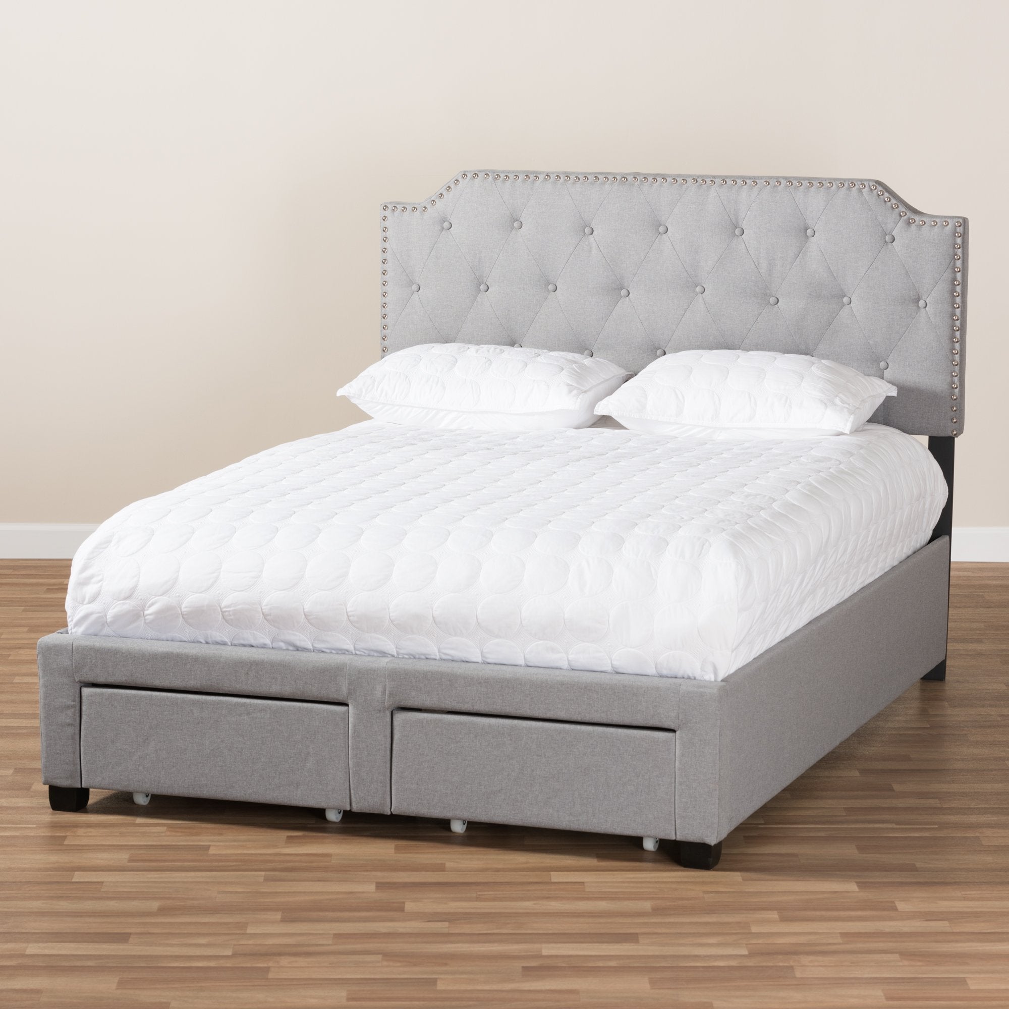 Baxton Studio Aubrianne Modern and Contemporary Grey Fabric Upholstered King Size Storage Bed