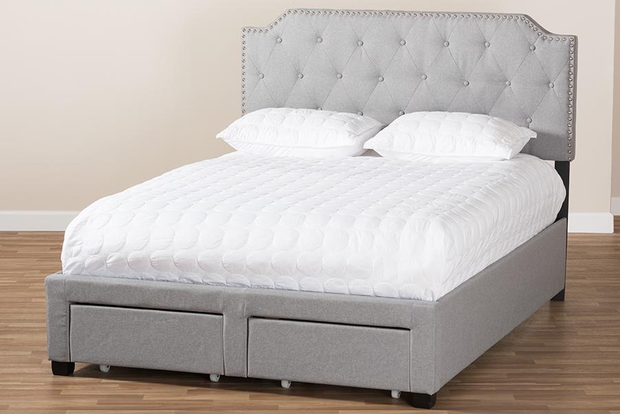 Baxton Studio Aubrianne Modern and Contemporary Grey Fabric Upholstered King Size Storage Bed