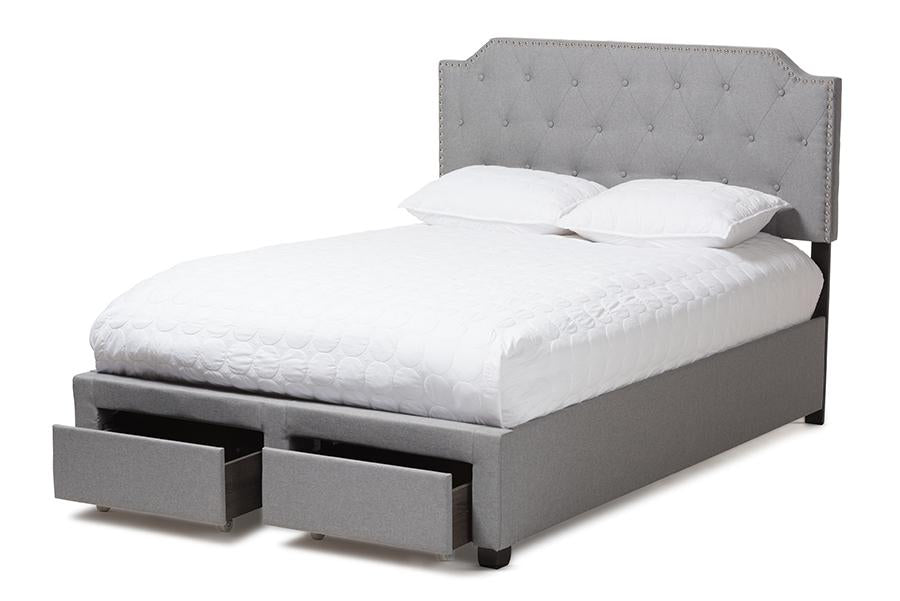 Baxton Studio Aubrianne Modern and Contemporary Grey Fabric Upholstered Queen Storage Bed