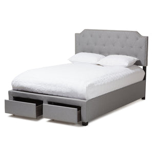 Baxton Studio Aubrianne Modern and Contemporary Grey Fabric Upholstered King Size Storage Bed