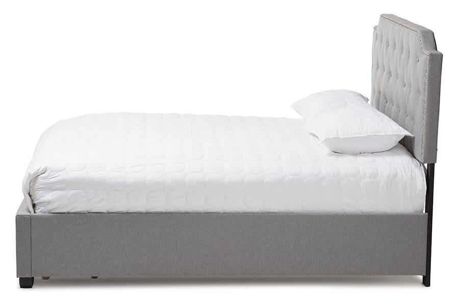 Baxton Studio Aubrianne Modern and Contemporary Grey Fabric Upholstered Queen Storage Bed