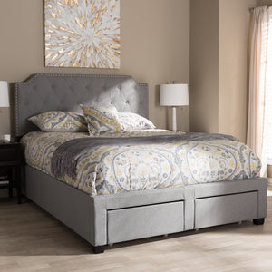 Baxton Studio Aubrianne Modern and Contemporary Grey Fabric Upholstered King Size Storage Bed