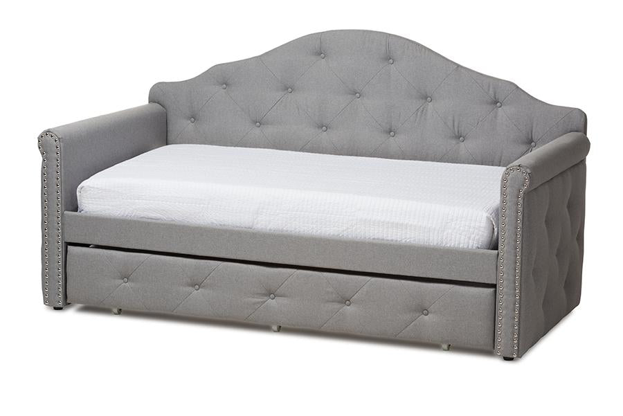 Baxton Studio Emilie Modern and Contemporary Grey Fabric Upholstered Daybed with Trundle