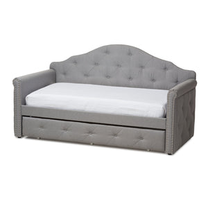 Baxton Studio Emilie Modern and Contemporary Grey Fabric Upholstered Daybed with Trundle