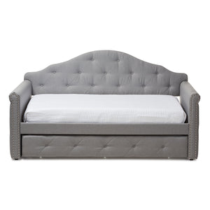 Baxton Studio Emilie Modern and Contemporary Grey Fabric Upholstered Daybed with Trundle