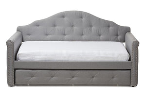 Baxton Studio Emilie Modern and Contemporary Grey Fabric Upholstered Daybed with Trundle