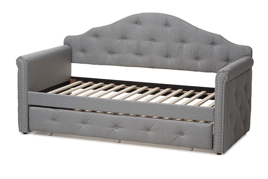 Baxton Studio Emilie Modern and Contemporary Grey Fabric Upholstered Daybed with Trundle