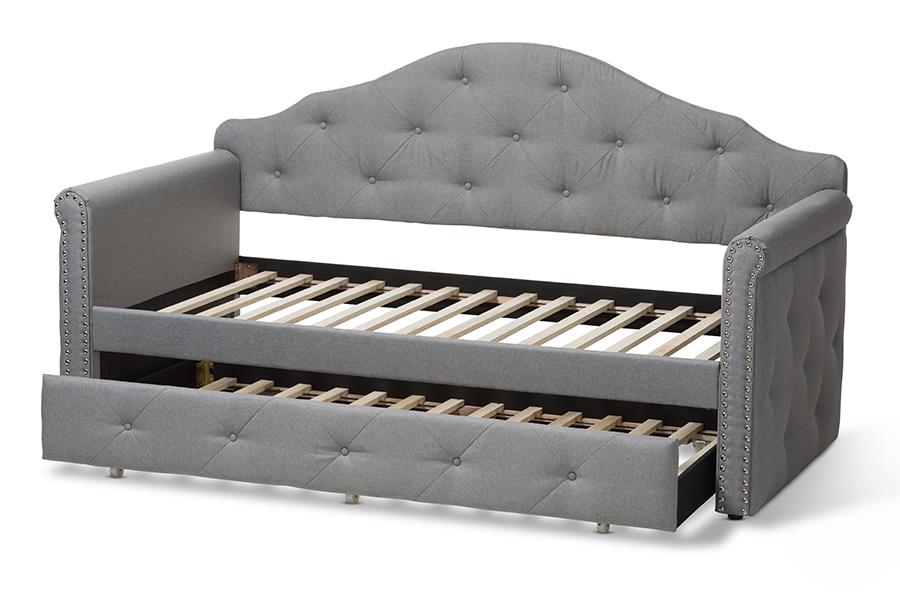 Baxton Studio Emilie Modern and Contemporary Grey Fabric Upholstered Daybed with Trundle