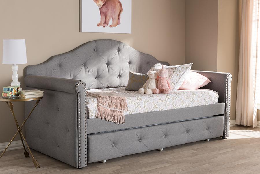 Baxton Studio Emilie Modern and Contemporary Grey Fabric Upholstered Daybed with Trundle