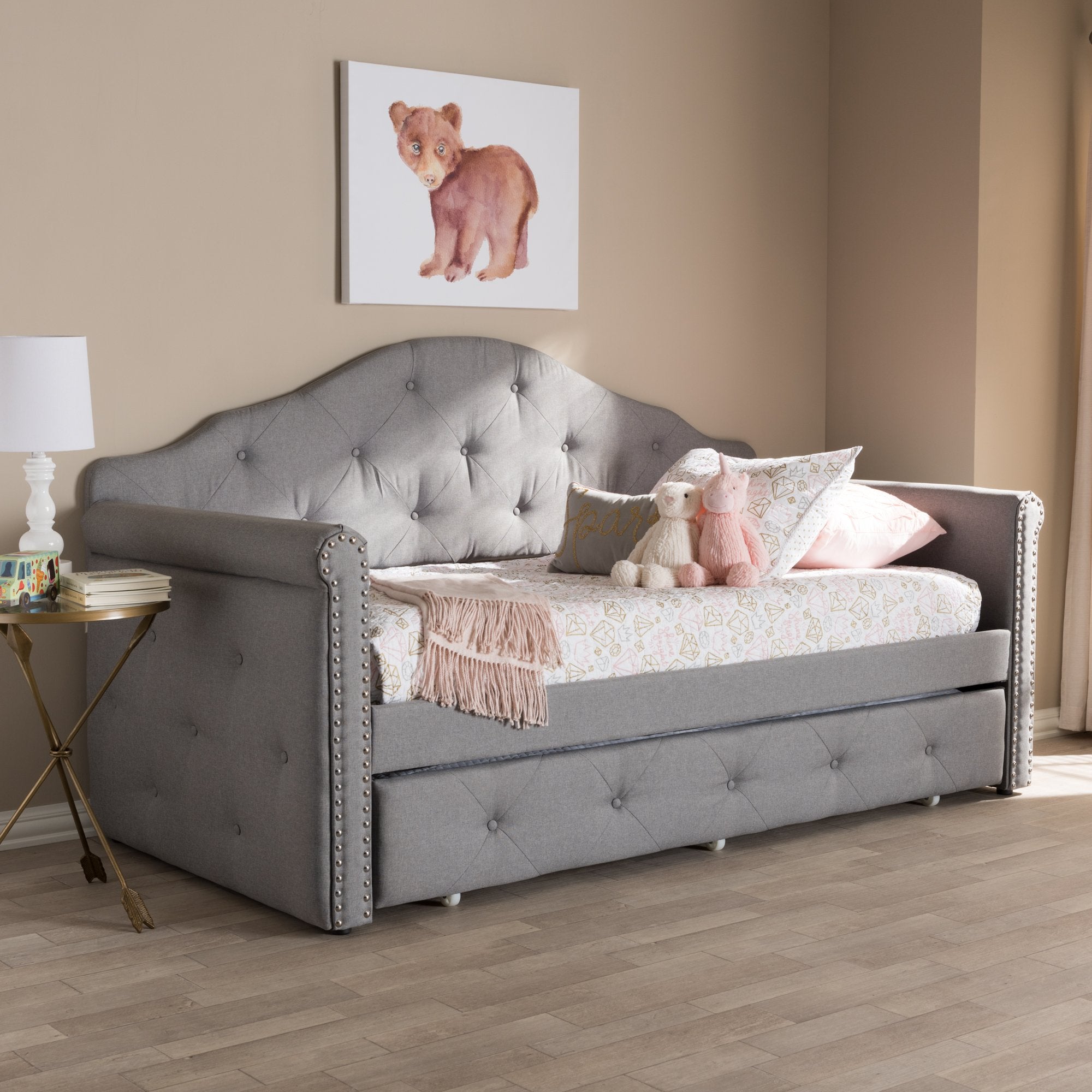 Baxton Studio Emilie Modern and Contemporary Grey Fabric Upholstered Daybed with Trundle