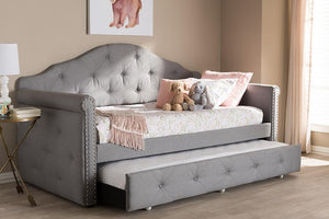 Baxton Studio Emilie Modern and Contemporary Grey Fabric Upholstered Daybed with Trundle