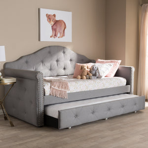 Baxton Studio Emilie Modern and Contemporary Grey Fabric Upholstered Daybed with Trundle