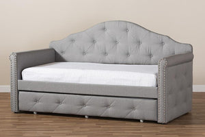 Baxton Studio Emilie Modern and Contemporary Grey Fabric Upholstered Daybed with Trundle