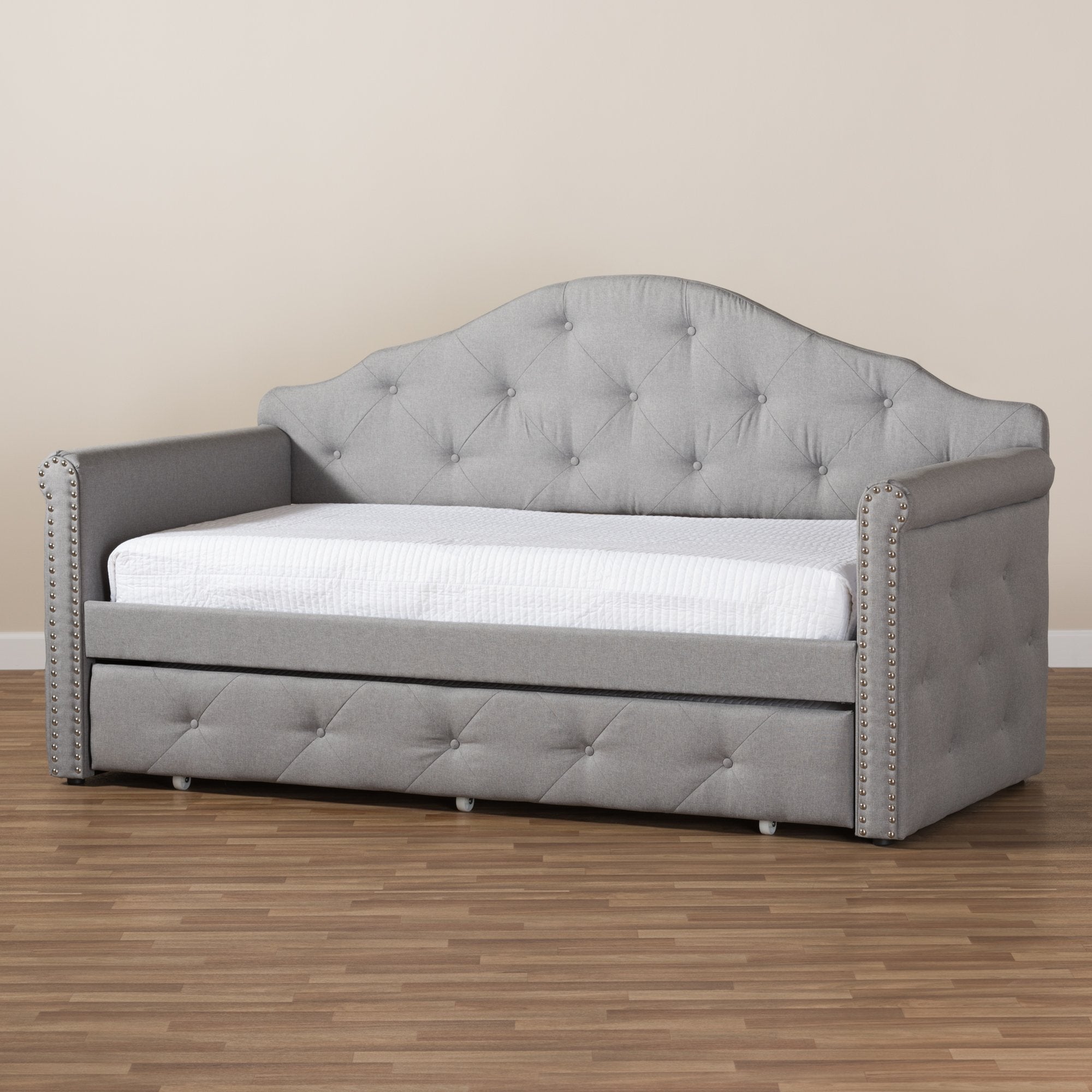 Baxton Studio Emilie Modern and Contemporary Grey Fabric Upholstered Daybed with Trundle