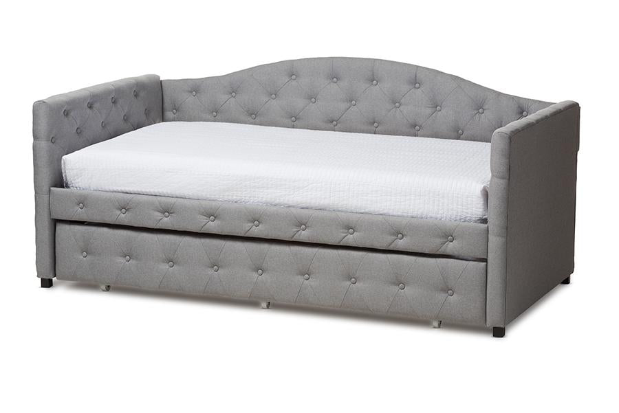 Baxton Studio Gwendolyn Modern and Contemporary Grey Fabric Upholstered Daybed with Trundle