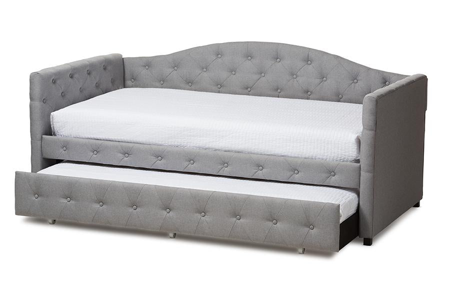 Baxton Studio Gwendolyn Modern and Contemporary Grey Fabric Upholstered Daybed with Trundle