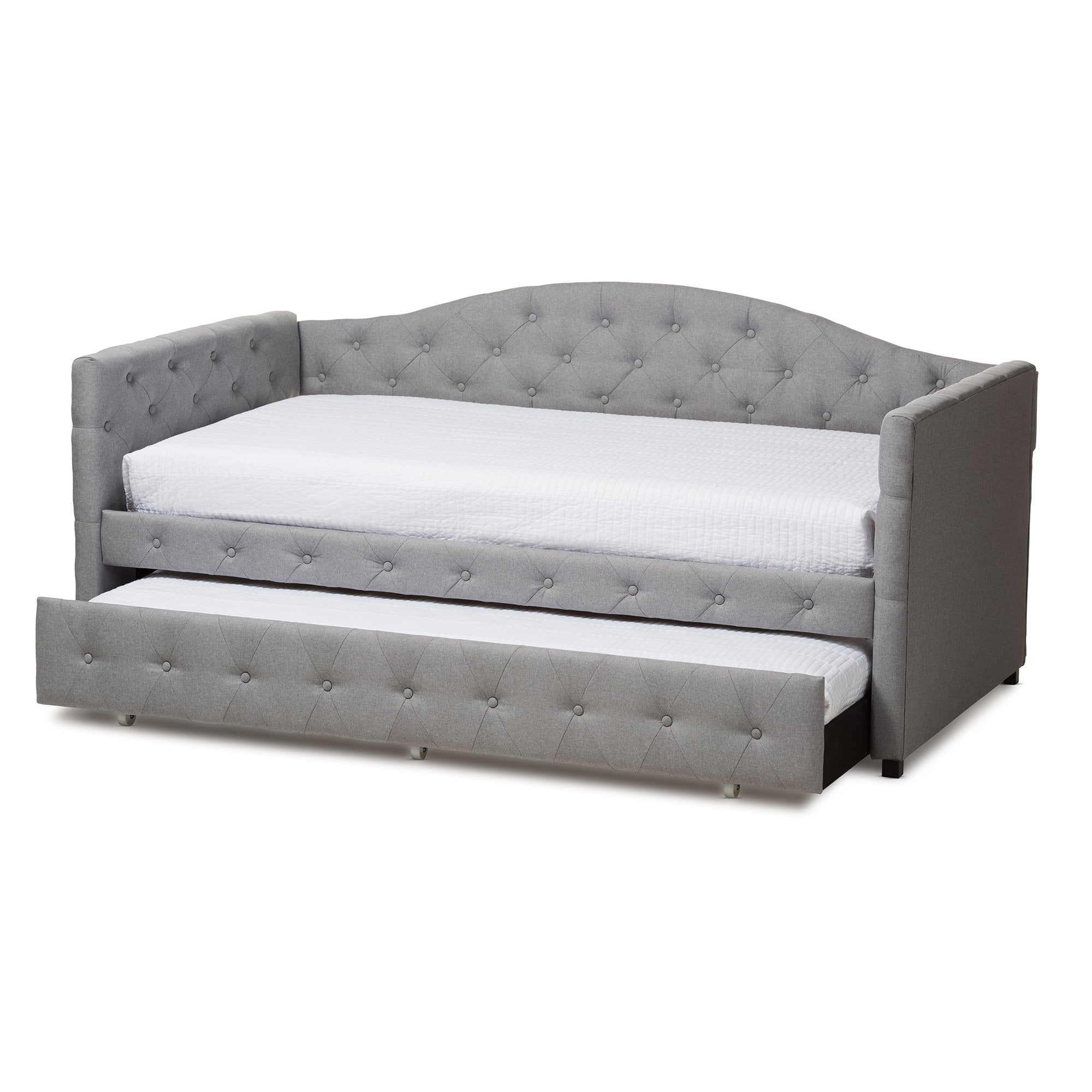 Baxton Studio Gwendolyn Modern and Contemporary Grey Fabric Upholstered Daybed with Trundle