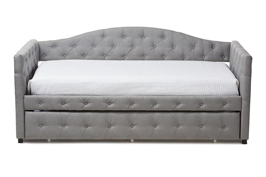 Baxton Studio Gwendolyn Modern and Contemporary Grey Fabric Upholstered Daybed with Trundle