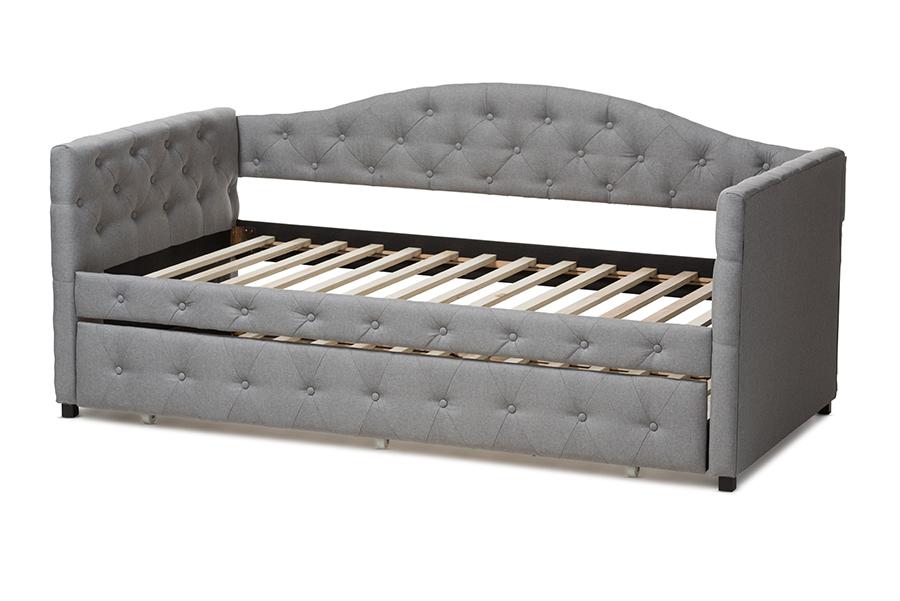 Baxton Studio Gwendolyn Modern and Contemporary Grey Fabric Upholstered Daybed with Trundle