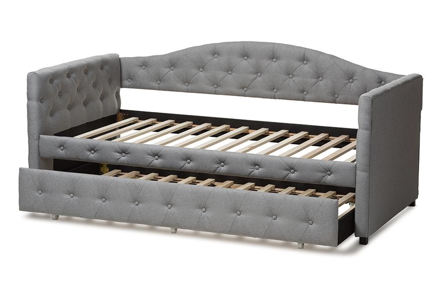 Baxton Studio Gwendolyn Modern and Contemporary Grey Fabric Upholstered Daybed with Trundle