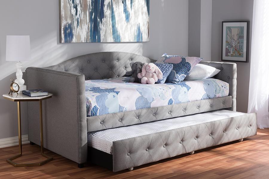 Baxton Studio Gwendolyn Modern and Contemporary Grey Fabric Upholstered Daybed with Trundle