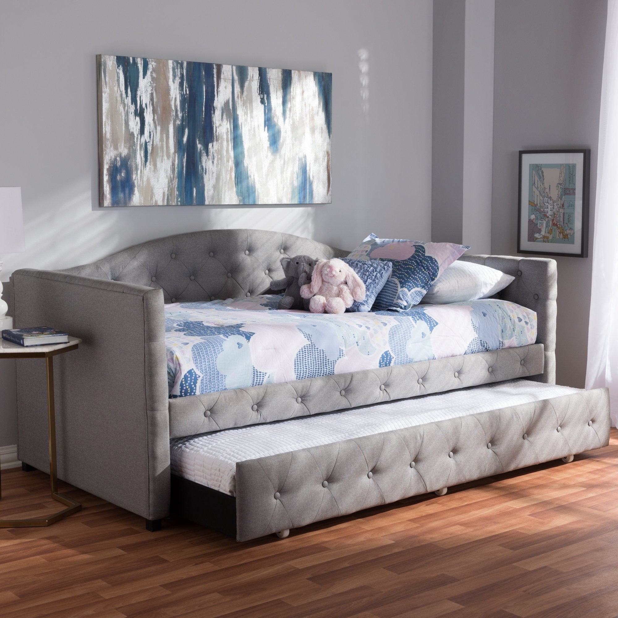 Baxton Studio Gwendolyn Modern and Contemporary Grey Fabric Upholstered Daybed with Trundle