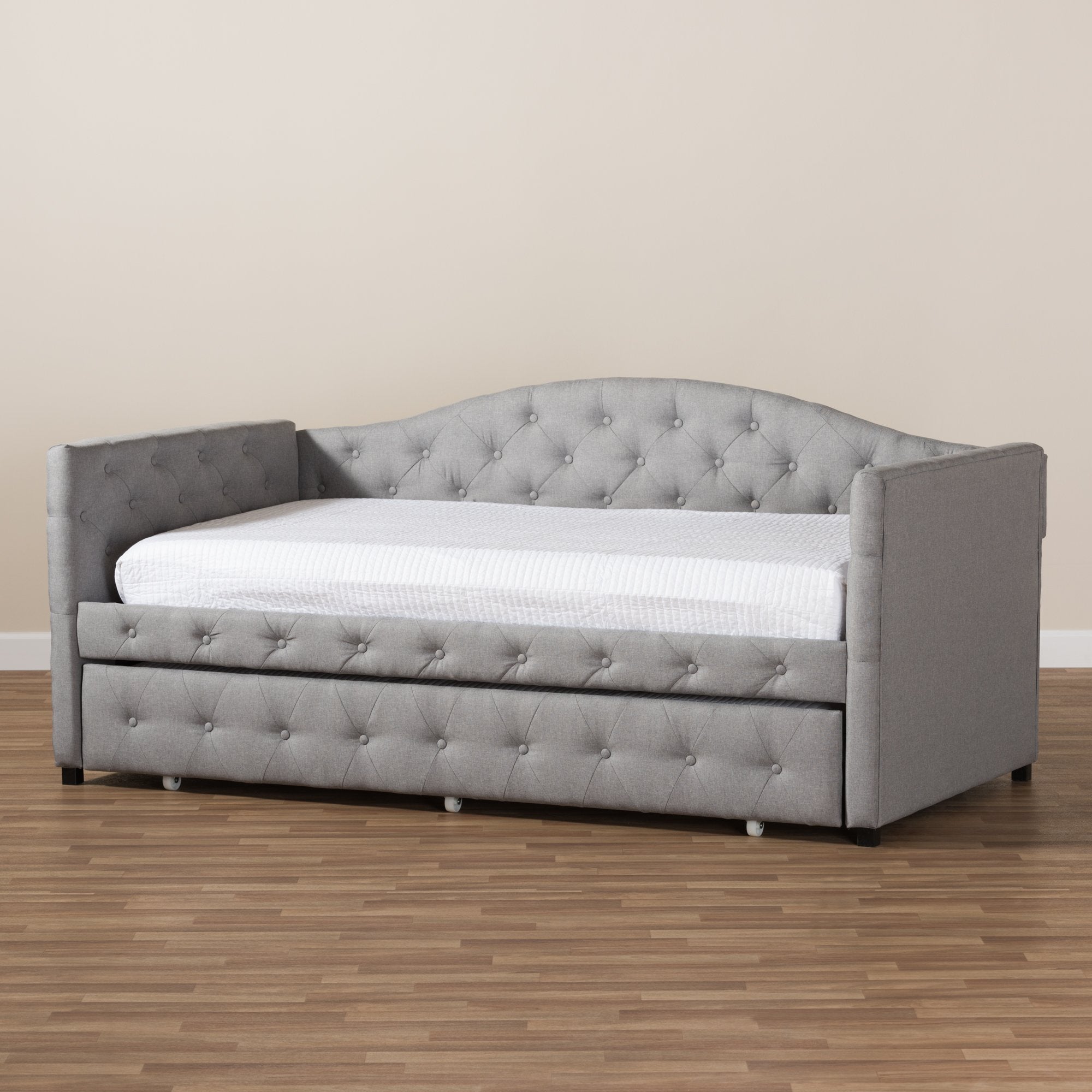 Baxton Studio Gwendolyn Modern and Contemporary Grey Fabric Upholstered Daybed with Trundle