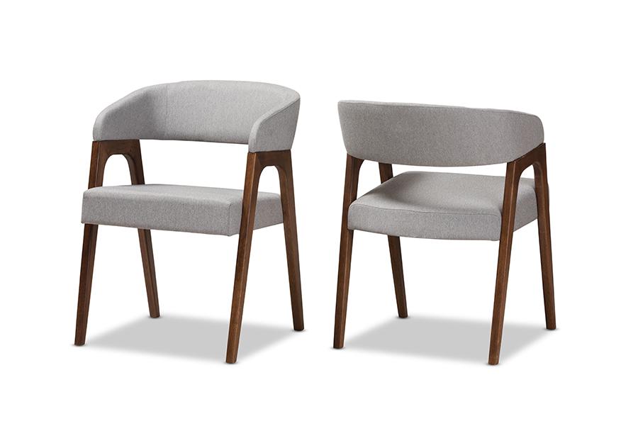 Baxton Studio Tory Mid-Century Modern Walnut Wood Light Grey Fabric Dining Chair (Set of 2)