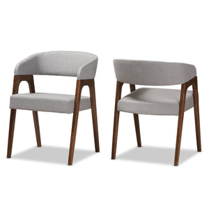 Baxton Studio Tory Mid-Century Modern Walnut Wood Light Grey Fabric Dining Chair (Set of 2)