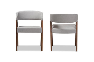 Baxton Studio Tory Mid-Century Modern Walnut Wood Light Grey Fabric Dining Chair (Set of 2)