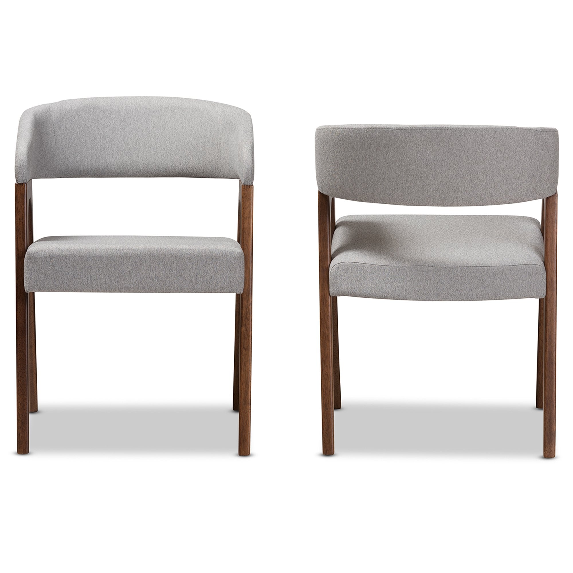 Baxton Studio Tory Mid-Century Modern Walnut Wood Light Grey Fabric Dining Chair (Set of 2)