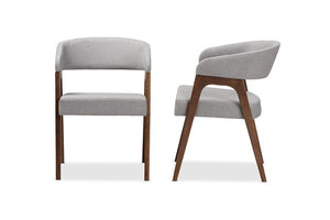 Baxton Studio Tory Mid-Century Modern Walnut Wood Light Grey Fabric Dining Chair (Set of 2)