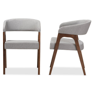 Baxton Studio Tory Mid-Century Modern Walnut Wood Light Grey Fabric Dining Chair (Set of 2)