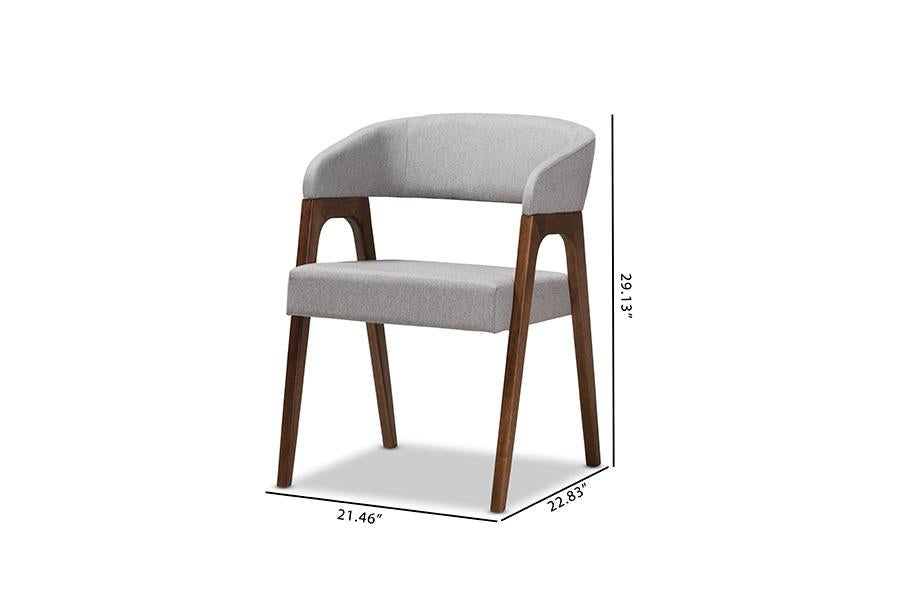 Baxton Studio Tory Mid-Century Modern Walnut Wood Light Grey Fabric Dining Chair (Set of 2)