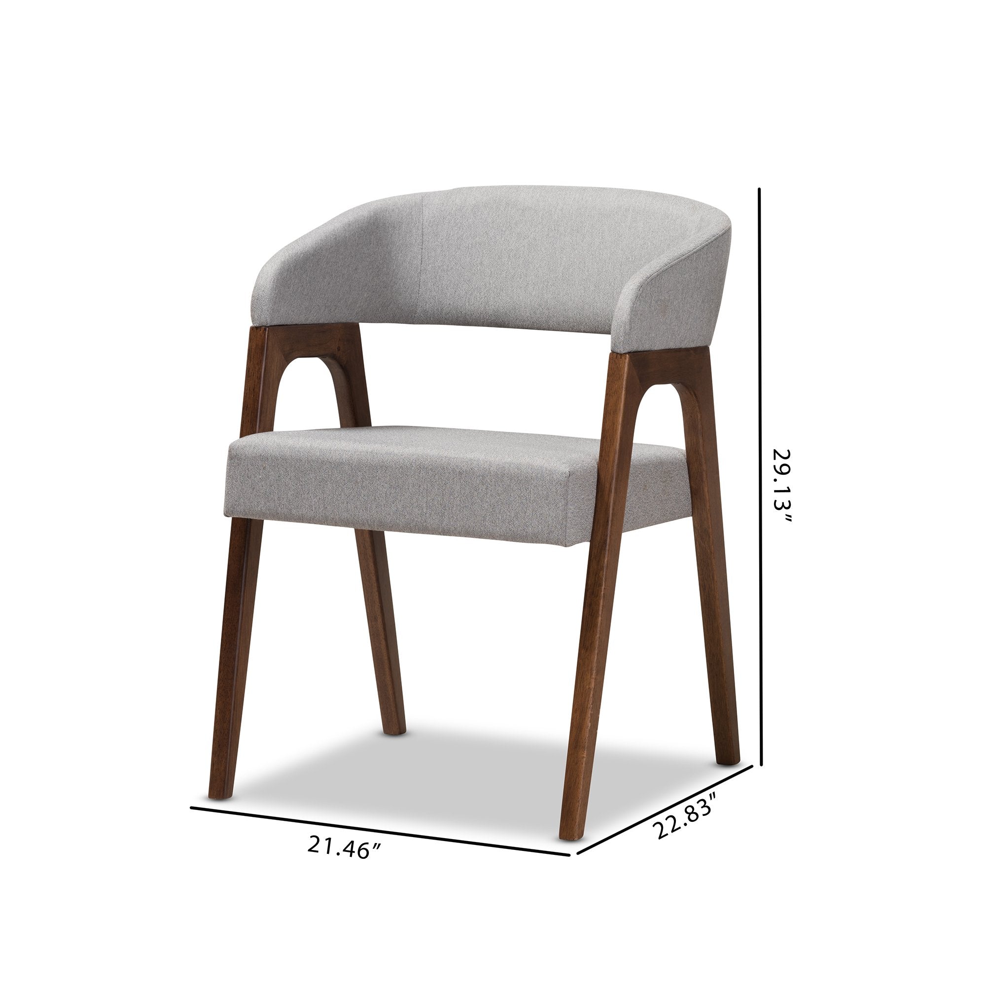 Baxton Studio Tory Mid-Century Modern Walnut Wood Light Grey Fabric Dining Chair (Set of 2)