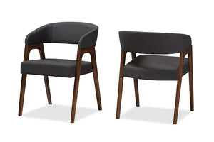 Baxton Studio Tory Mid-Century Modern Walnut Wood Dark Grey Fabric Dining Chair (Set of 2)