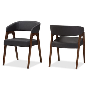 Baxton Studio Tory Mid-Century Modern Walnut Wood Dark Grey Fabric Dining Chair (Set of 2)