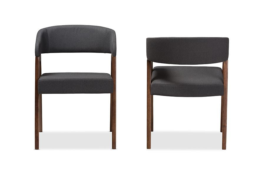 Baxton Studio Tory Mid-Century Modern Walnut Wood Dark Grey Fabric Dining Chair (Set of 2)