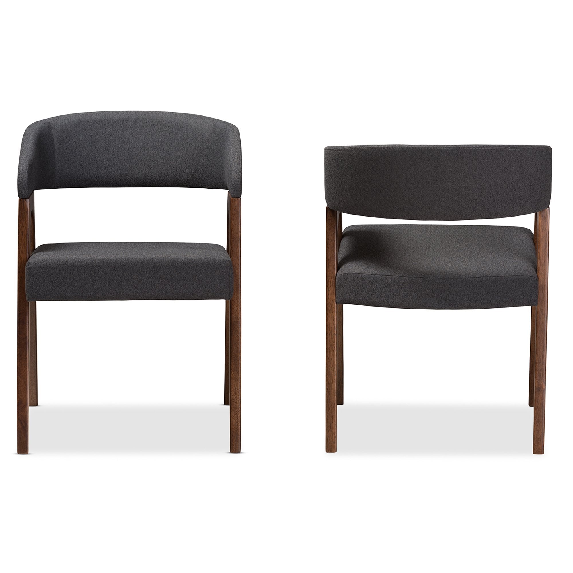 Baxton Studio Tory Mid-Century Modern Walnut Wood Dark Grey Fabric Dining Chair (Set of 2)