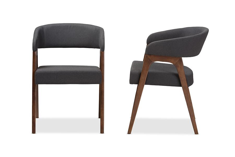 Baxton Studio Tory Mid-Century Modern Walnut Wood Dark Grey Fabric Dining Chair (Set of 2)