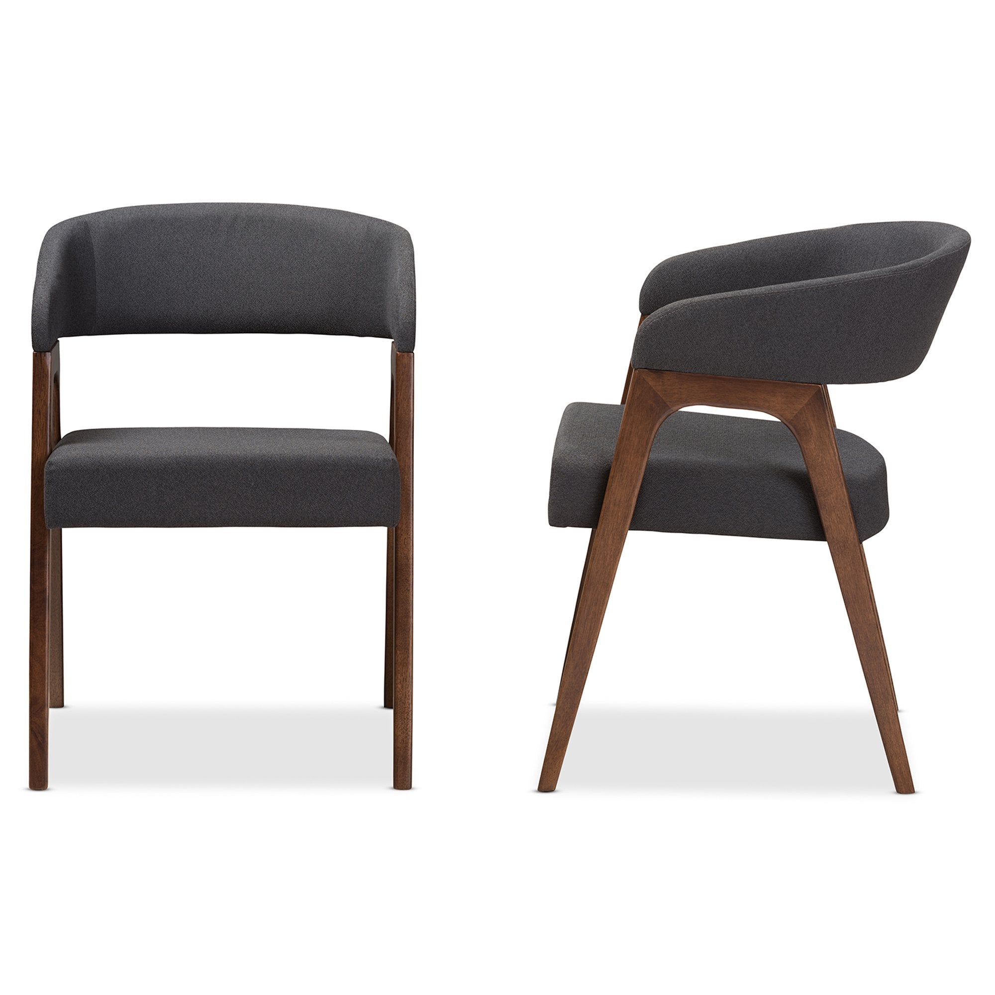 Baxton Studio Tory Mid-Century Modern Walnut Wood Dark Grey Fabric Dining Chair (Set of 2)